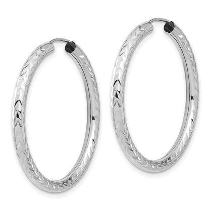 14k White Gold 3.00x35mm Polished Diamond-cut Endless Tube Hoop Earrings