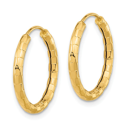 14k 2.5x20mm Polished Faceted Tube Hoop Earrings