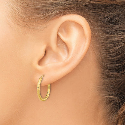 14k 2.5x20mm Polished Faceted Tube Hoop Earrings