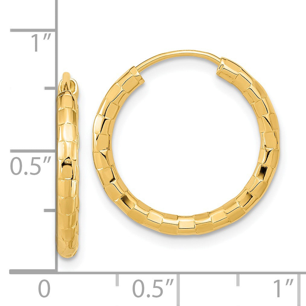 14k 2.5x20mm Polished Faceted Tube Hoop Earrings