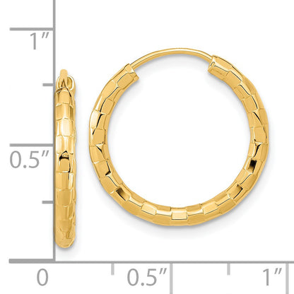 14k 2.5x20mm Polished Faceted Tube Hoop Earrings