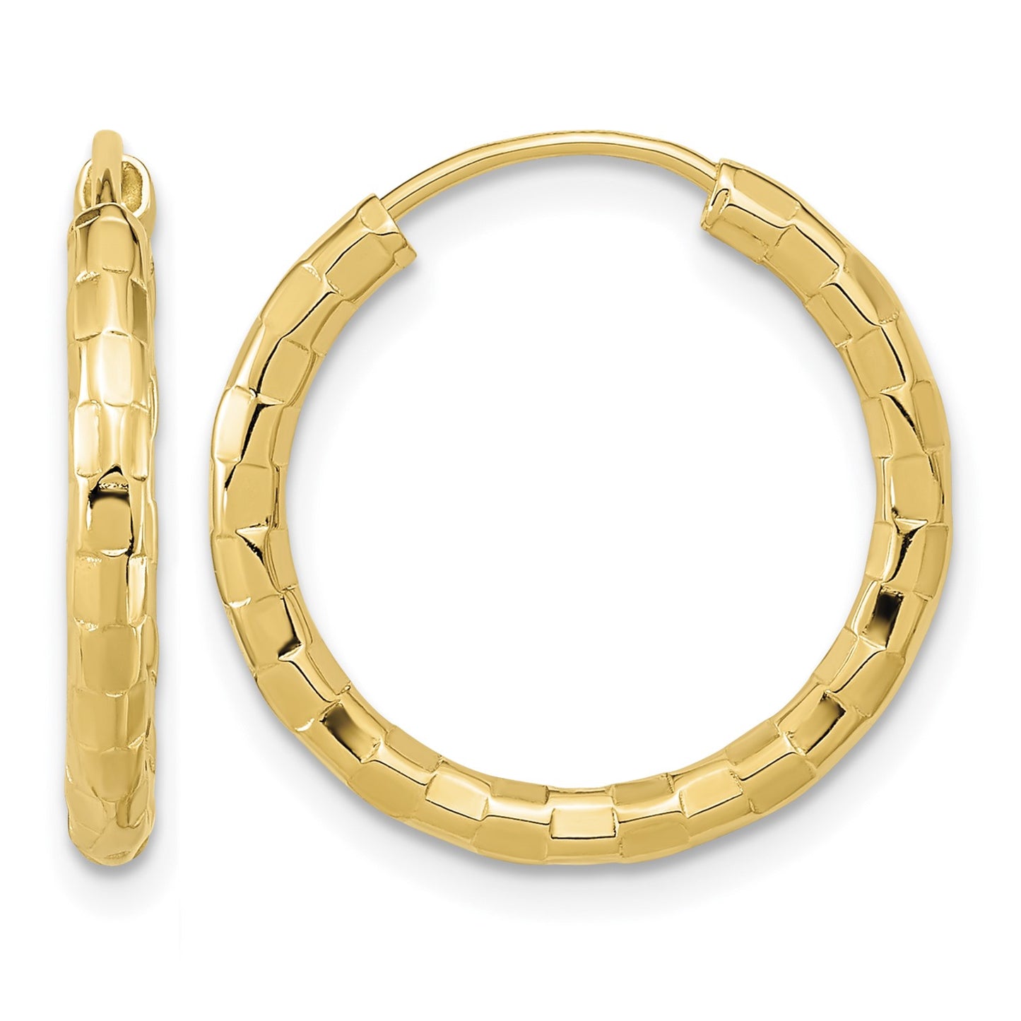 14k 2.5x20mm Polished Faceted Tube Hoop Earrings