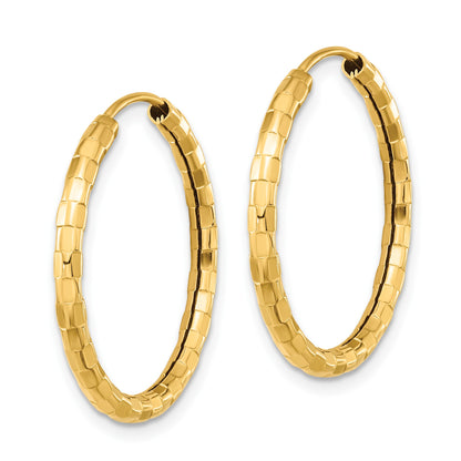 14k 2.5x25mm Polished Faceted Tube Hoop Earrings