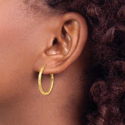 14k 2.5x25mm Polished Faceted Tube Hoop Earrings