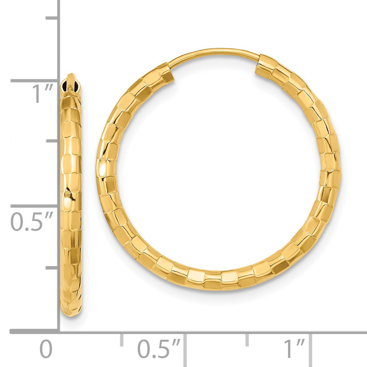 14k 2.5x25mm Polished Faceted Tube Hoop Earrings