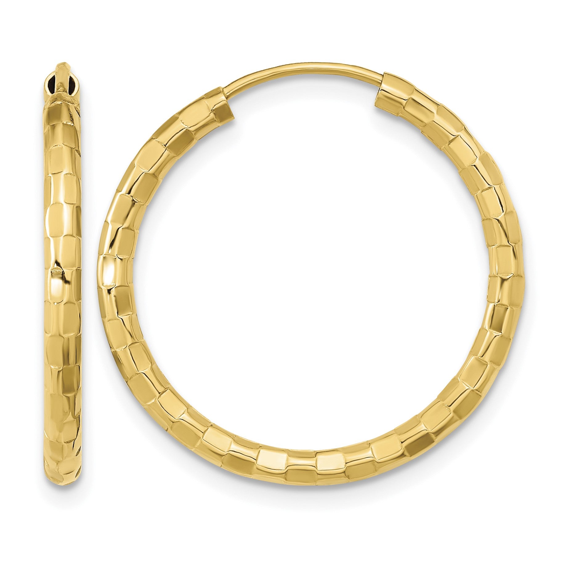 14k 2.5x25mm Polished Faceted Tube Hoop Earrings