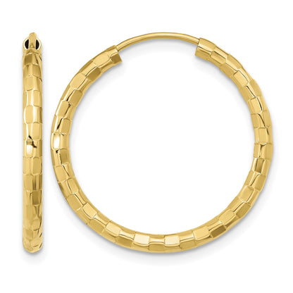 14k 2.5x25mm Polished Faceted Tube Hoop Earrings