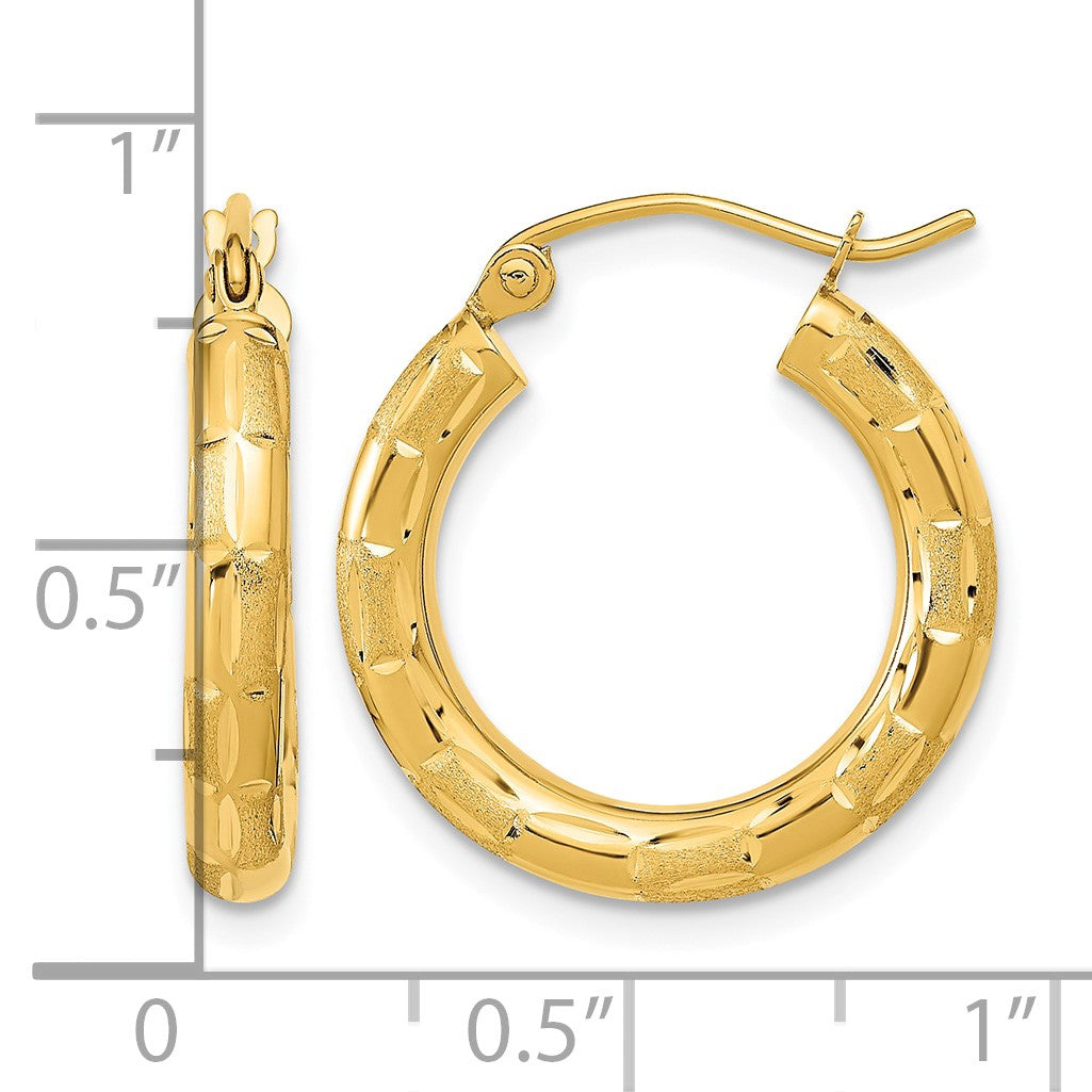 14k Polished Satin and Diamond-cut Hoop Earrings