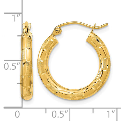 14k Polished Satin and Diamond-cut Hoop Earrings