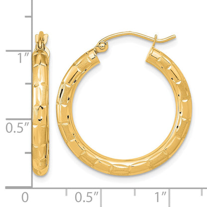14k Polished Satin and Diamond-cut Hoop Earrings