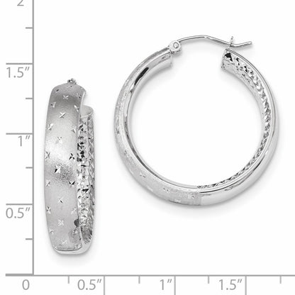 14k White Gold Polished Satin and Diamond-cut In/Out Hoop Earrings