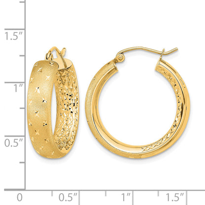 14k Polished Satin and Diamond-cut In/Out Hoop Earrings