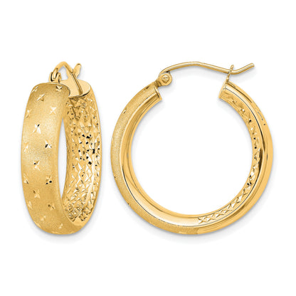 14k Polished Satin and Diamond-cut In/Out Hoop Earrings