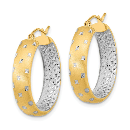 14k White Rhodium Polished Satin Diamond-cut In/Out Hoop Earrings