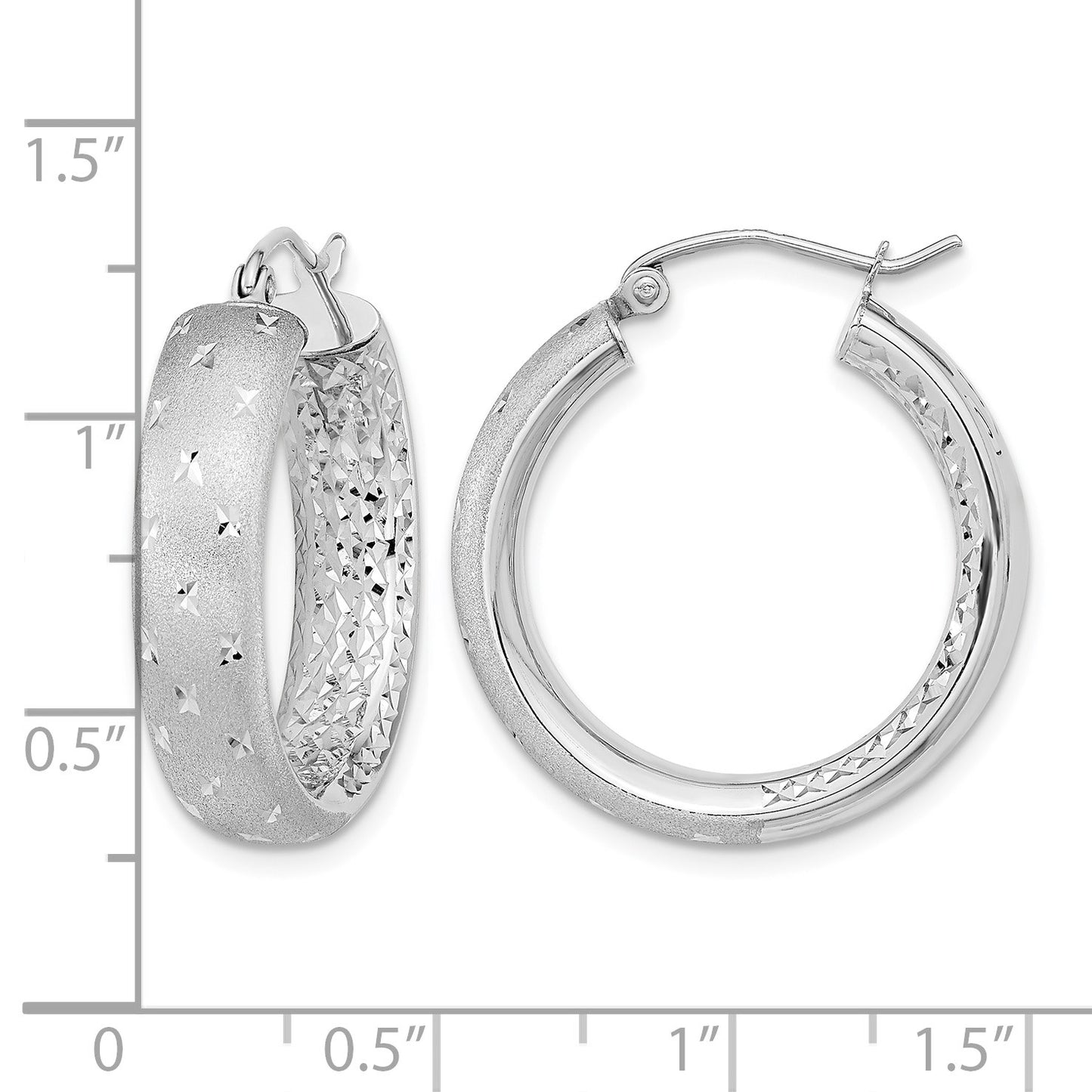 14k White Gold Polished Satin and Diamond-cut In/Out Hoop Earrings
