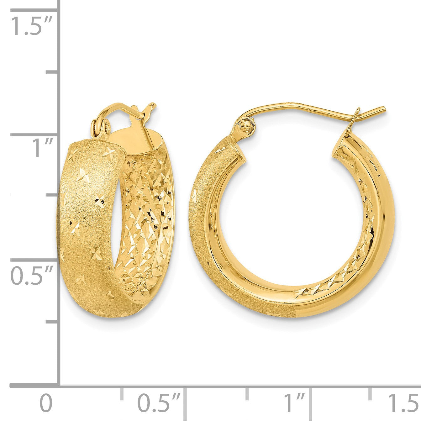 14k Polished Satin and Diamond-cut In/Out Hoop Earrings