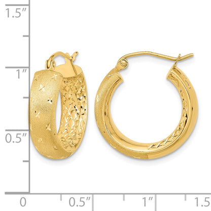 14k Polished Satin and Diamond-cut In/Out Hoop Earrings