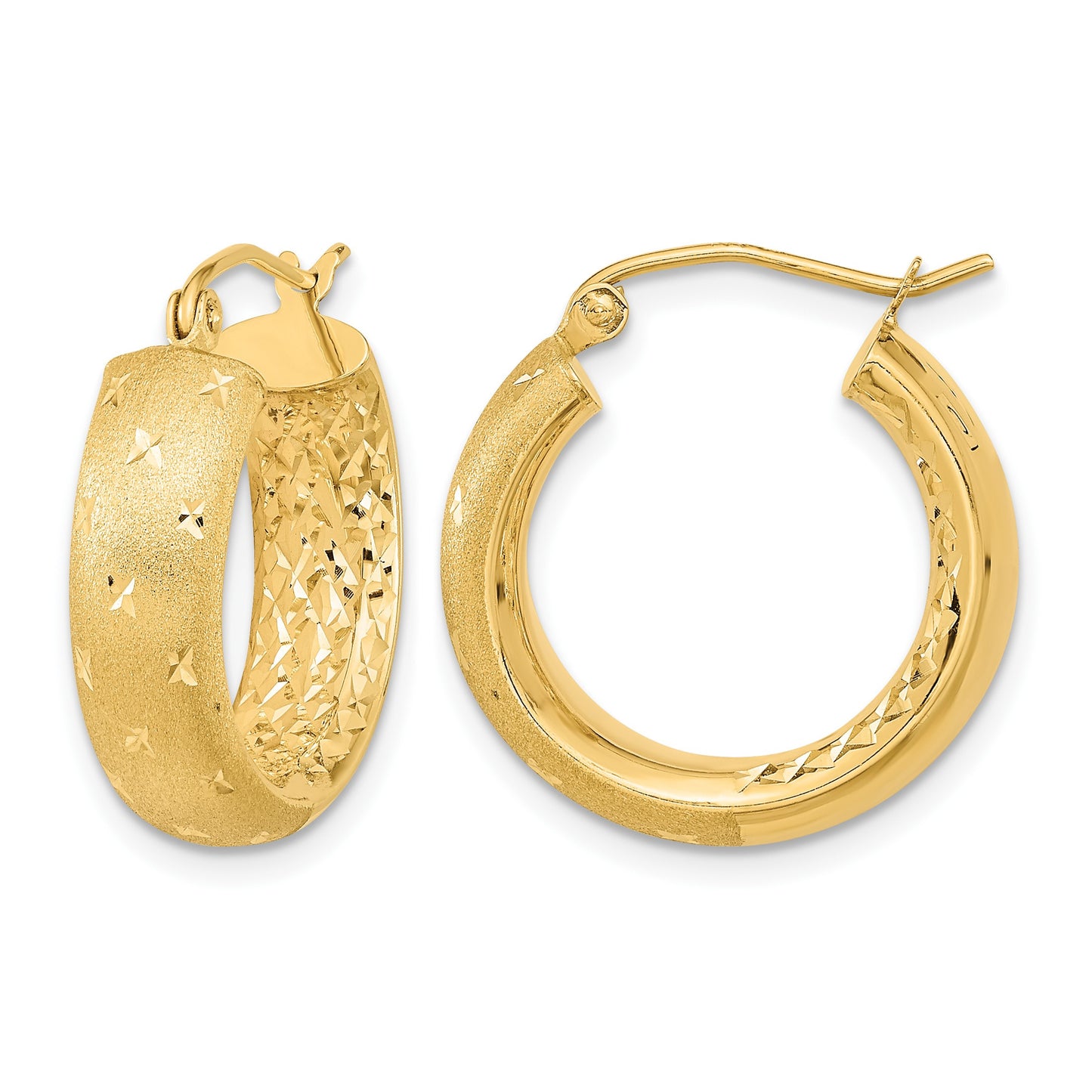14k Polished Satin and Diamond-cut In/Out Hoop Earrings