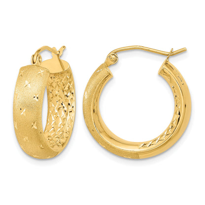 14k Polished Satin and Diamond-cut In/Out Hoop Earrings