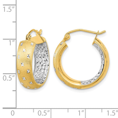 14k White Rhodium Polished Satin Diamond-cut In/Out Hoop Earrings