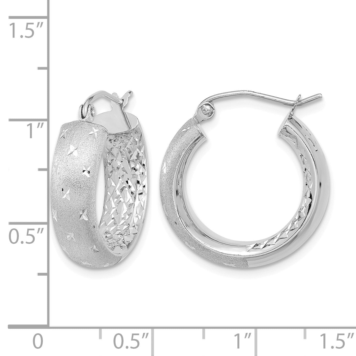 14k White Gold Polished, Satin & D/C In/Out Hoop Earrings