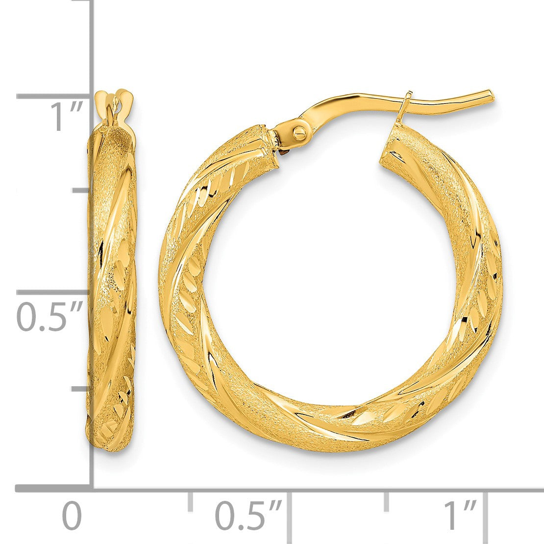 14k 3mm Polished & Satin D/C Hoop Earrings
