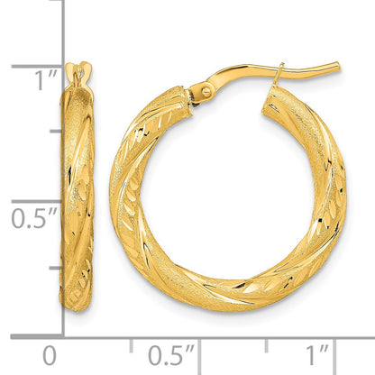 14k 3mm Polished & Satin D/C Hoop Earrings
