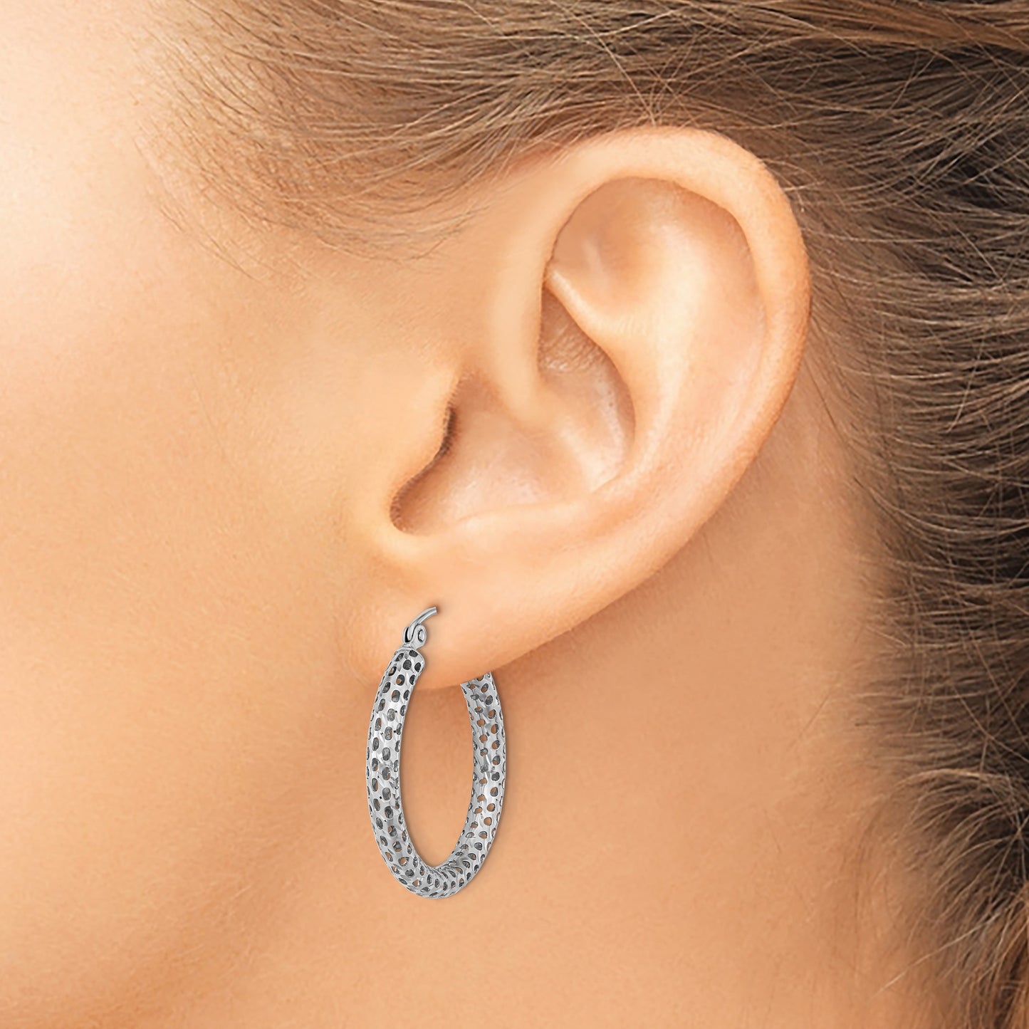 14k White Gold Mesh Hoop Earrings