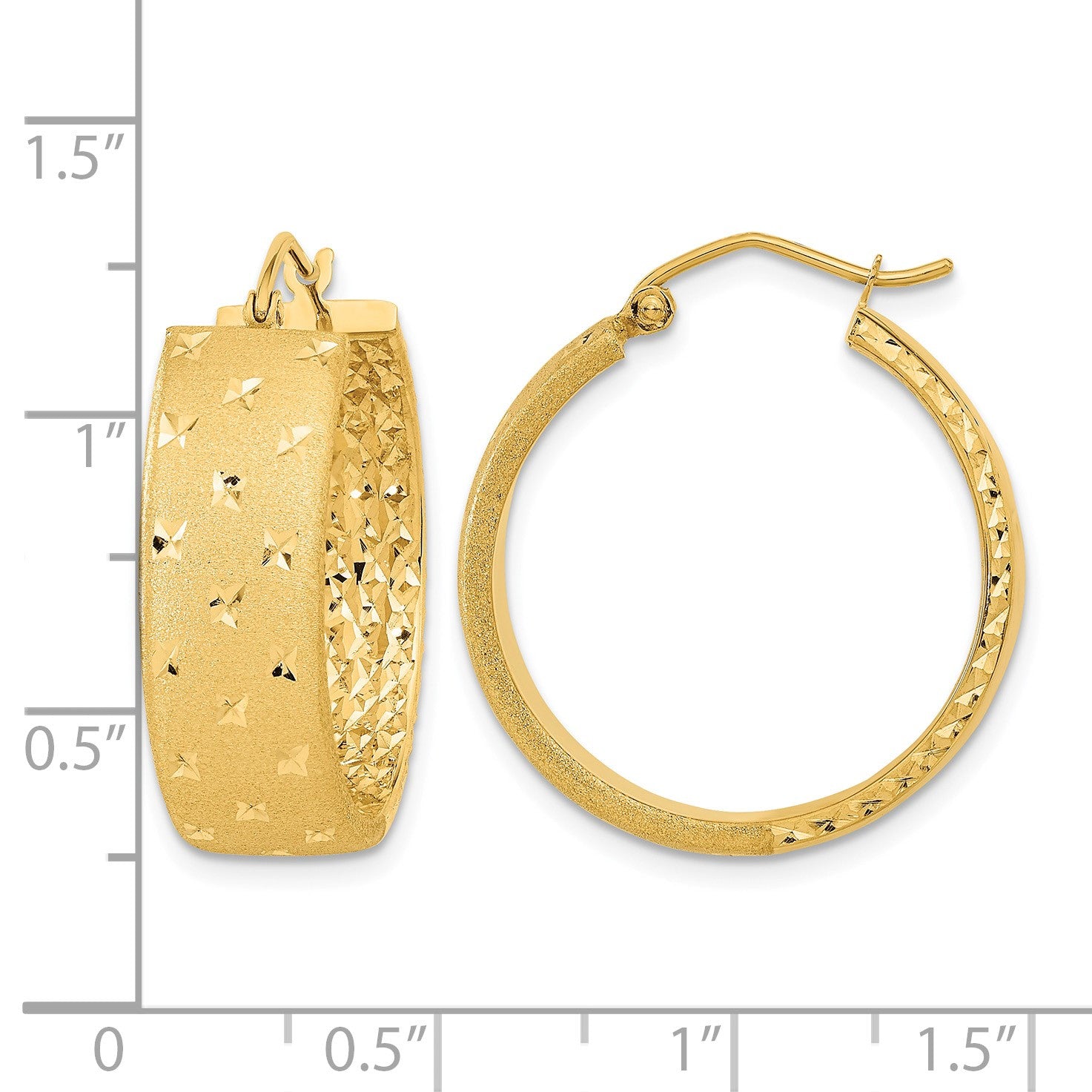 14k Polished Satin and Diamond-cut Hoop Earrings