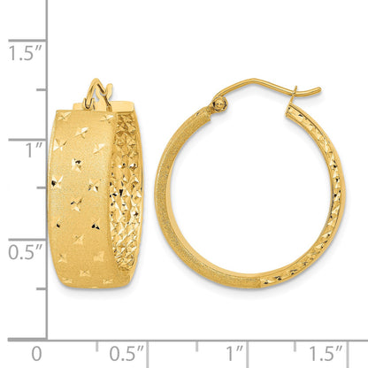 14k Polished Satin and Diamond-cut Hoop Earrings