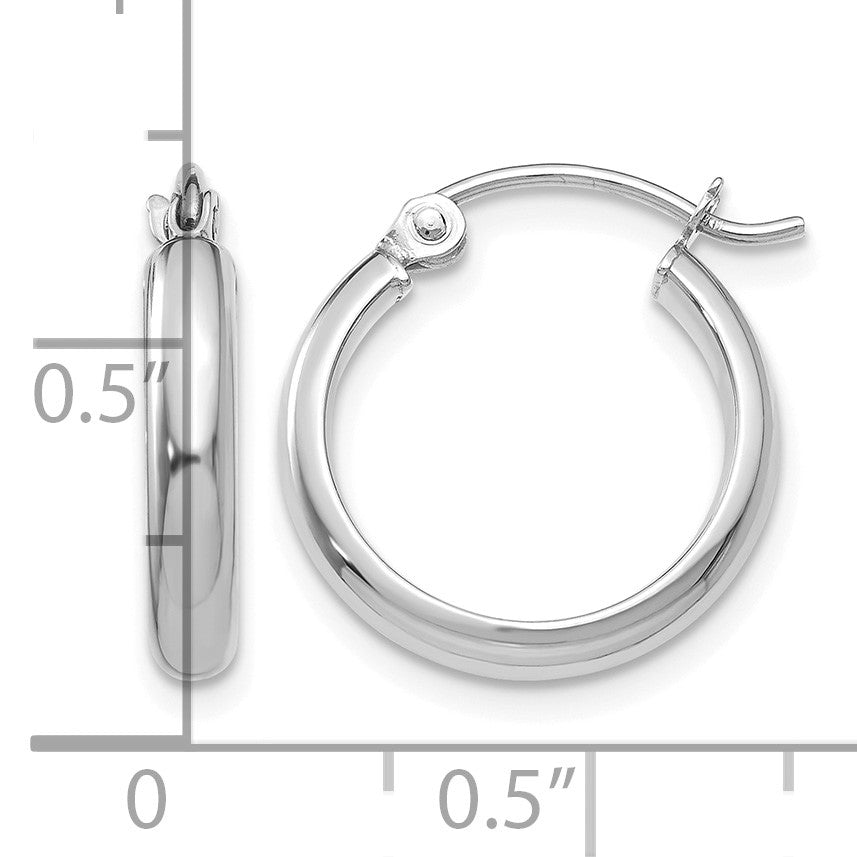 14k White Gold 2.75x12mm Round Tube Hoop Earrings