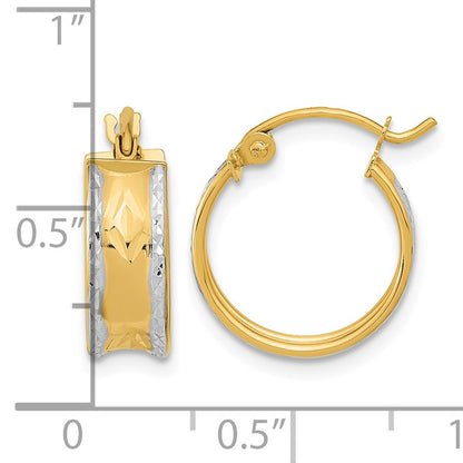 14k White Rhodium Polished Diamond-cut Hoops