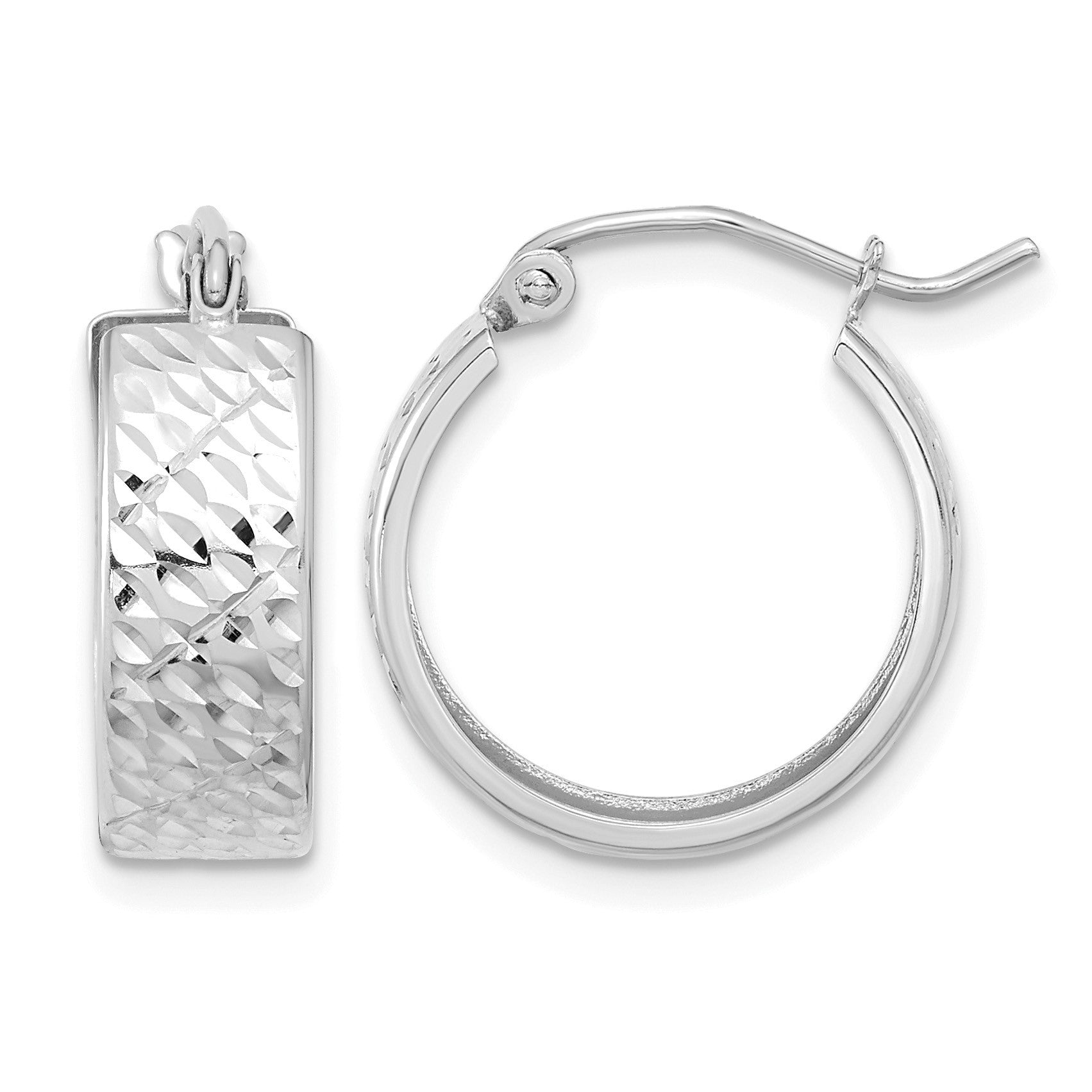 14k White Gold Diamond-cut Hoop Earrings