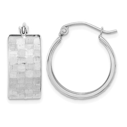 14k White Gold Diamond-cut Hoop Earrings