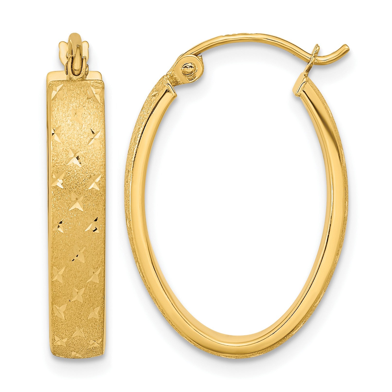 14k Polished Satin Diamond-cut Hoop Earrings