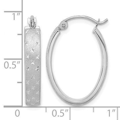 14k White Gold Polished SatinDiamond-cut Hoop Earrings