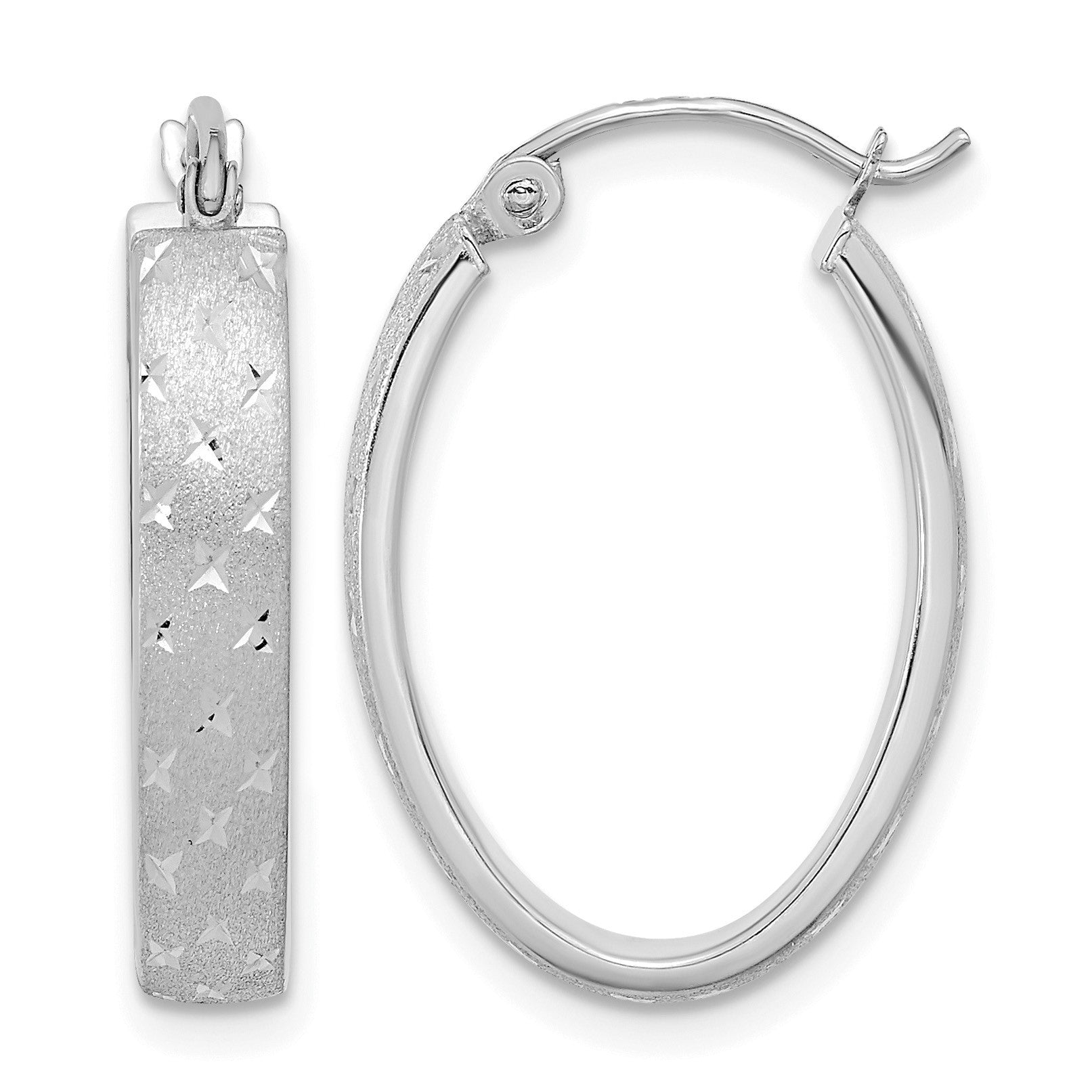 14k White Gold Polished SatinDiamond-cut Hoop Earrings