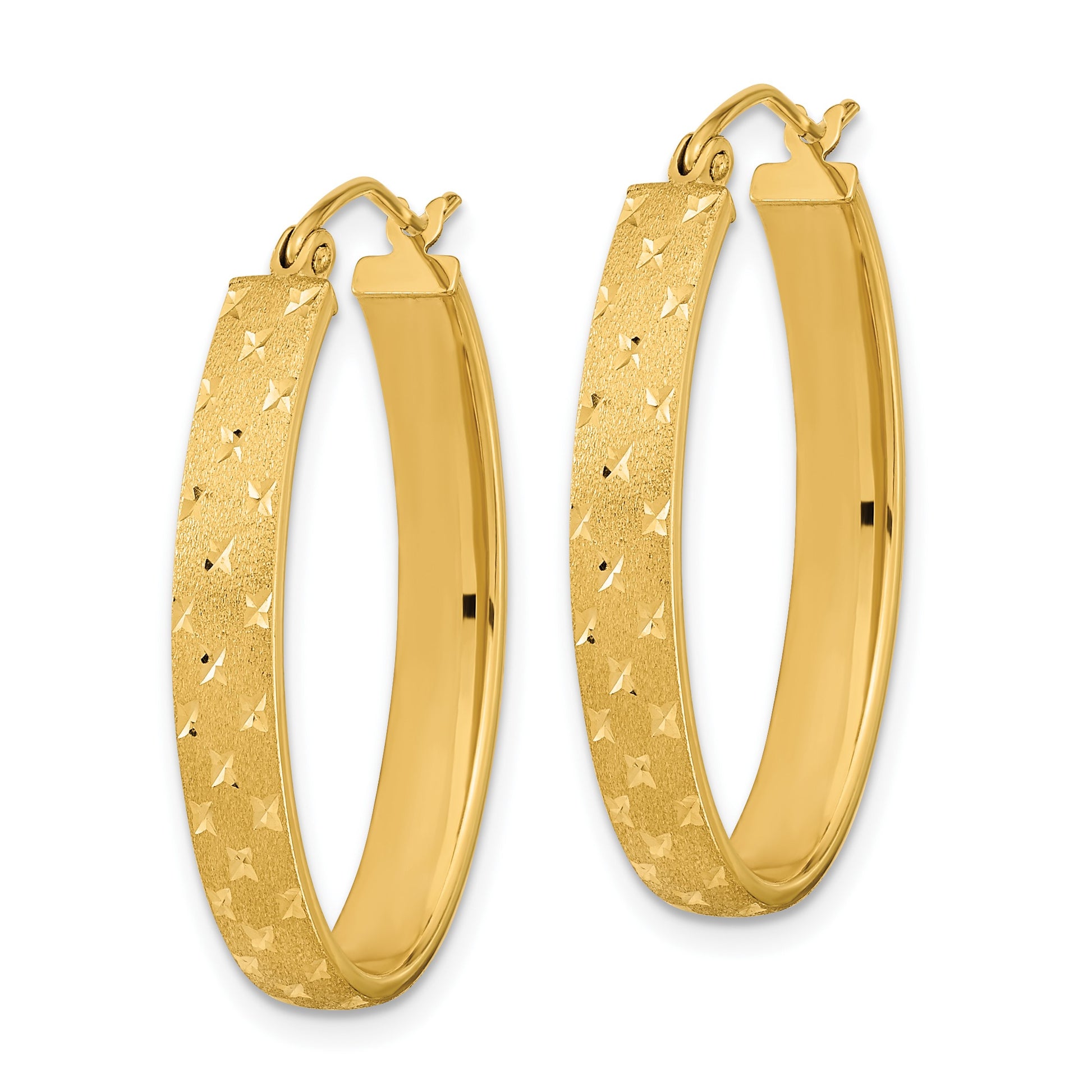 14k Polished Satin Diamond-cut Hoop Earrings
