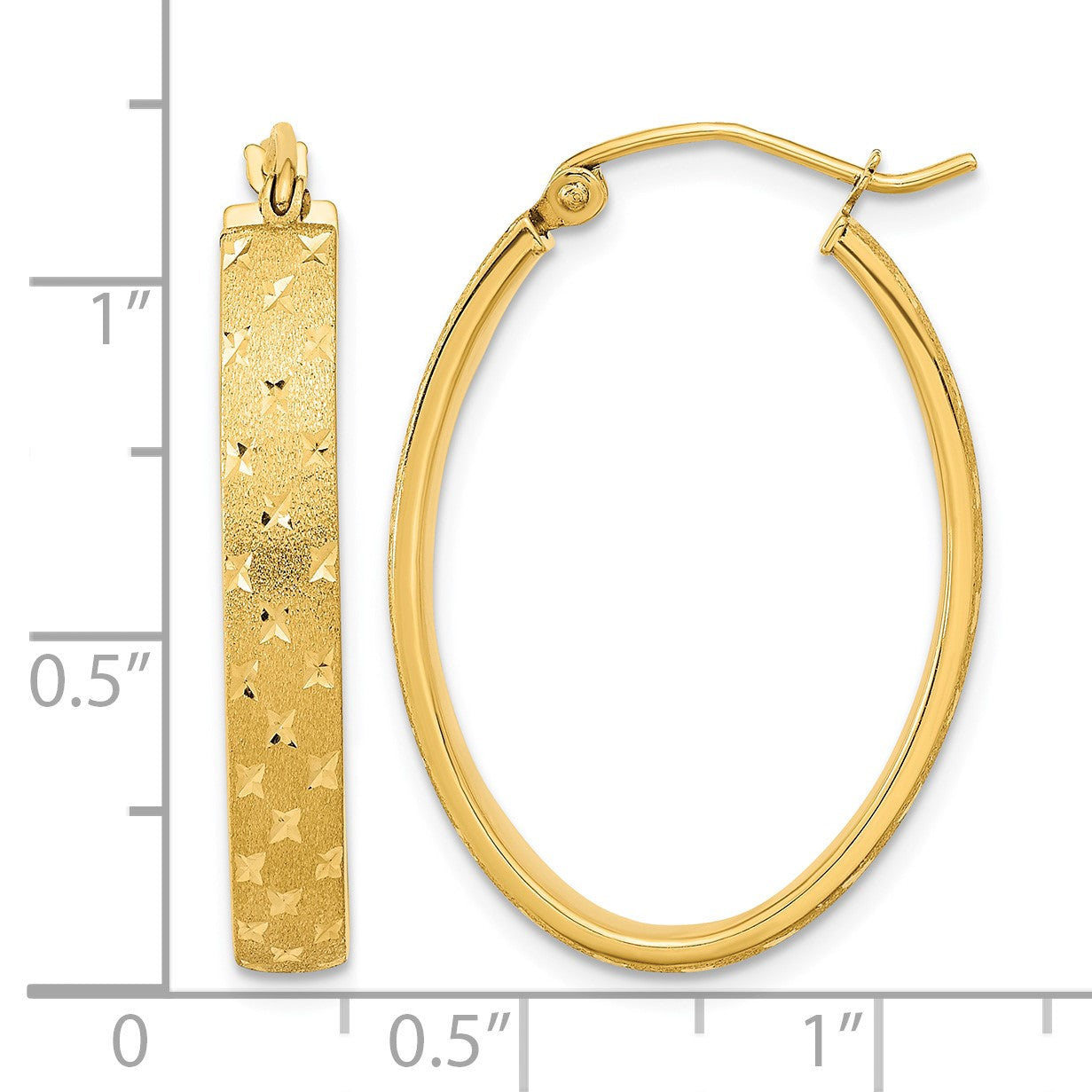 14k Polished Satin Diamond-cut Hoop Earrings