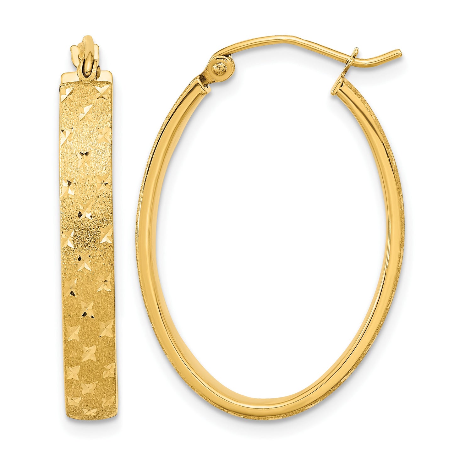 14k Polished Satin Diamond-cut Hoop Earrings