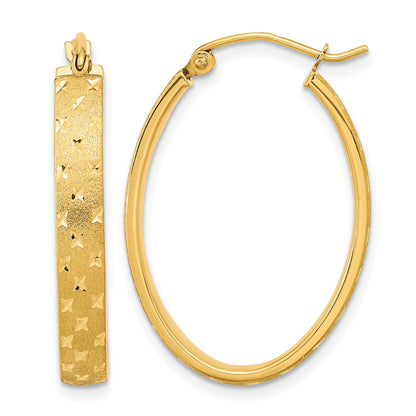14k Polished Satin Diamond-cut Hoop Earrings