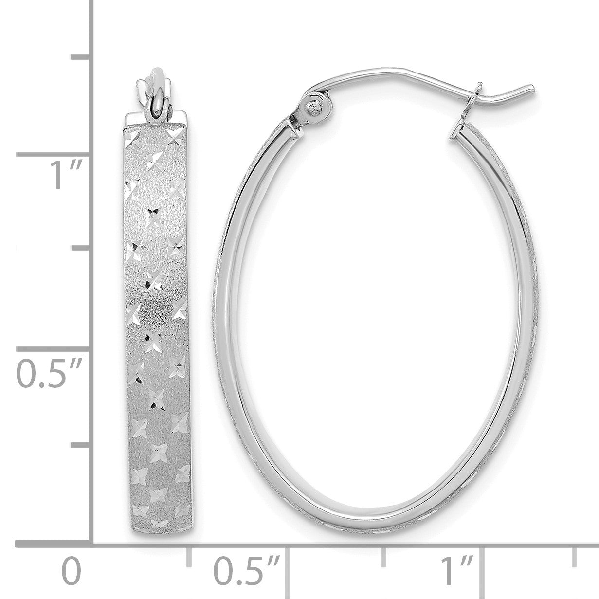 14k White Gold Polished Satin Diamond-cut Hoop Earrings