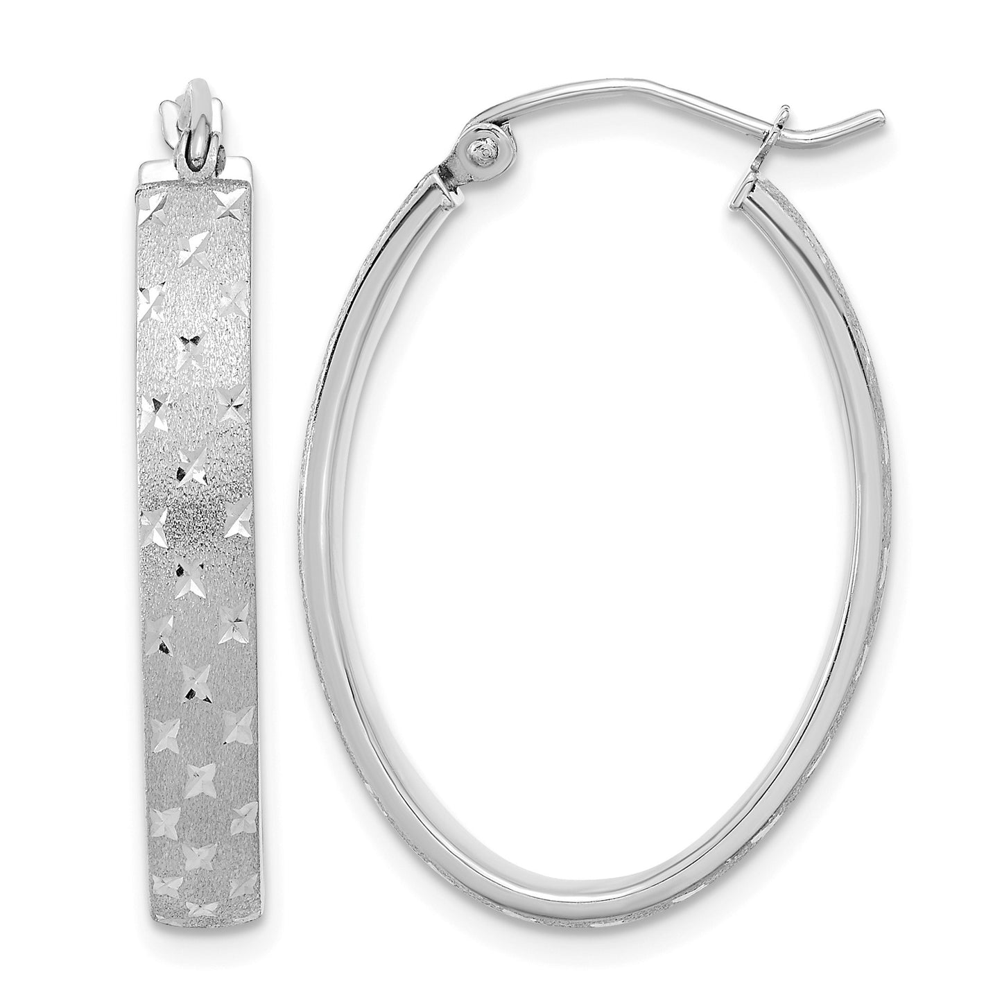 14k White Gold Polished Satin Diamond-cut Hoop Earrings
