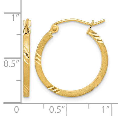 14k 1.75x21mm Satin Diamond-cut Square Tube Hoop Earrings