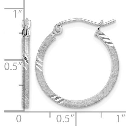 14k White Gold 1.75x21mm Satin Diamond-cut Square Tube Hoop Earrings