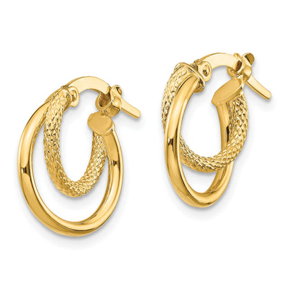 14K Polished Diamond-cut Hoop Earrings