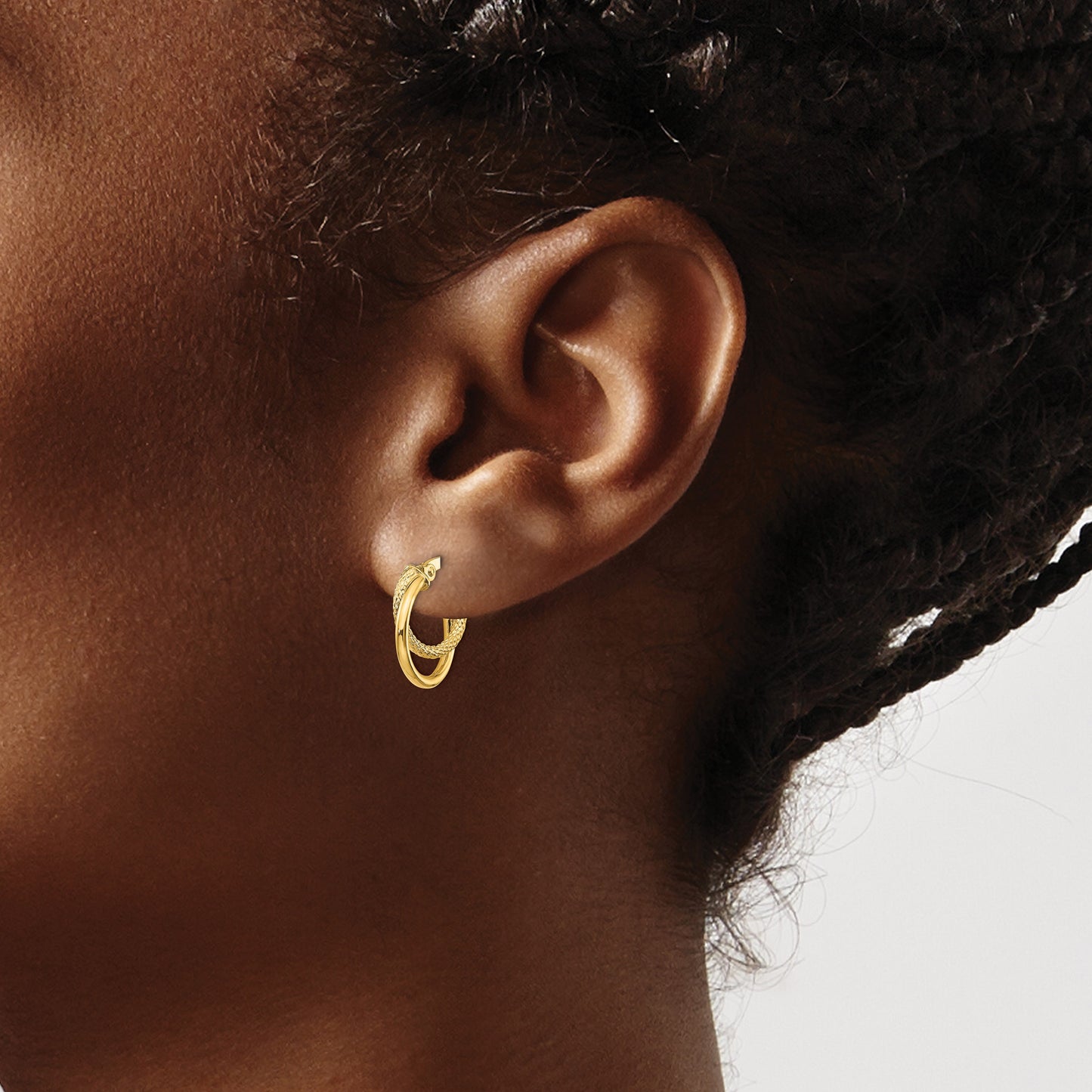 14K Polished Diamond-cut Hoop Earrings