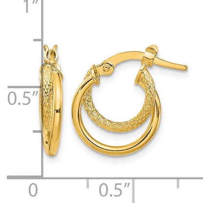 14K Polished Diamond-cut Hoop Earrings
