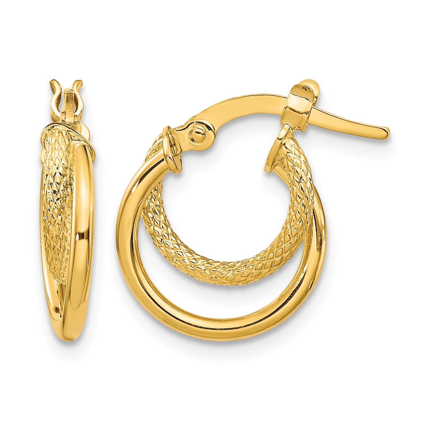 14K Polished Diamond-cut Hoop Earrings