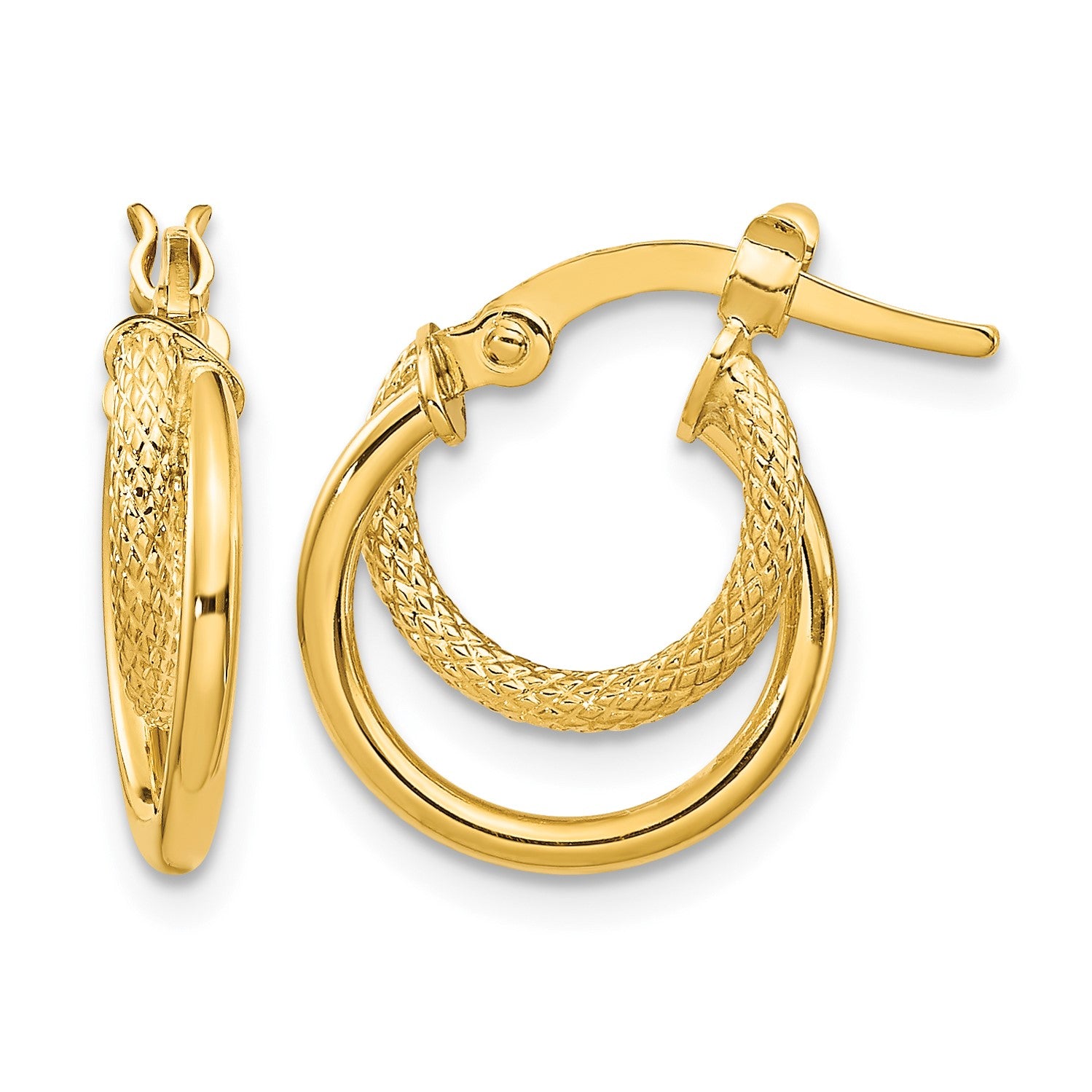 14K Polished Diamond-cut Hoop Earrings
